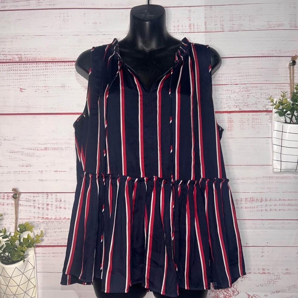 Loft Navy, Red & White Striped Drop Hem Tank | Women’s Large